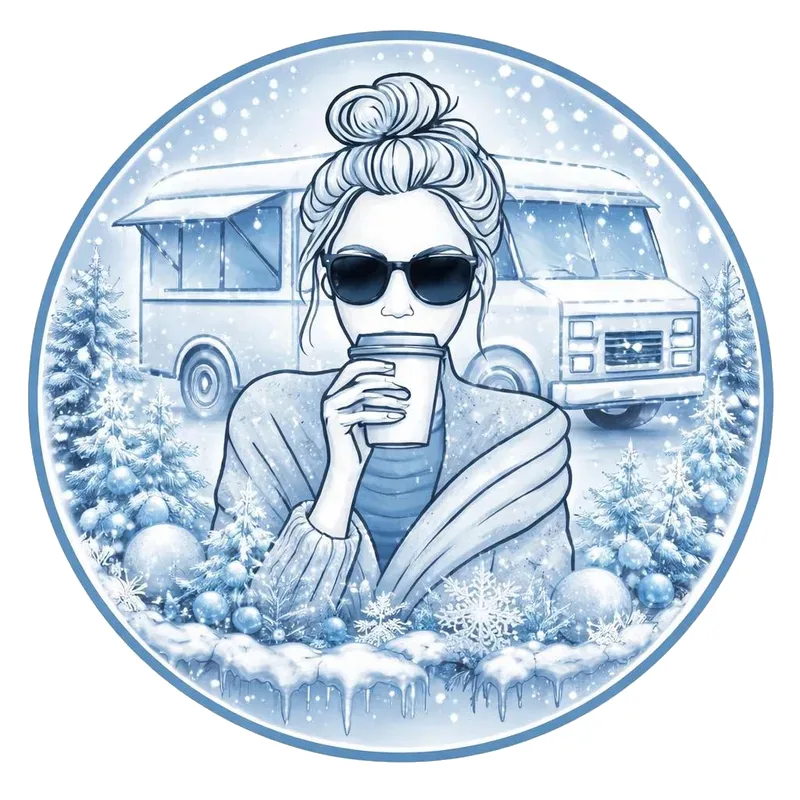 The Coffee Truck Girl winter logo, frosted with snow